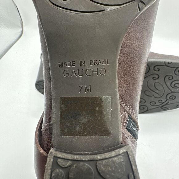 Brighton "Gaucho" Leather Brown/Black Heeled Boots Booties Size 7M EUC - Picture 6 of 6